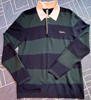 Calibre Rugby Shirt Mens M Forest Green Striped Long Sleeve Preppy Collegiate